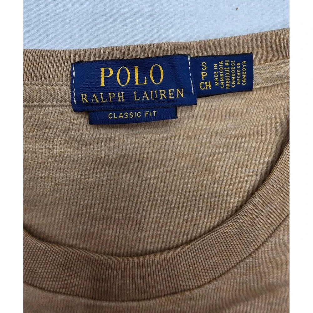 Polo Ralph Lauren Mens Classic Fit Long Sleeve T-Shirt Tan Heather Small